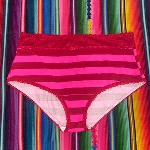 Torrid Curve Cotton Cheeky Lace Trim Pink & Red Striped Panty